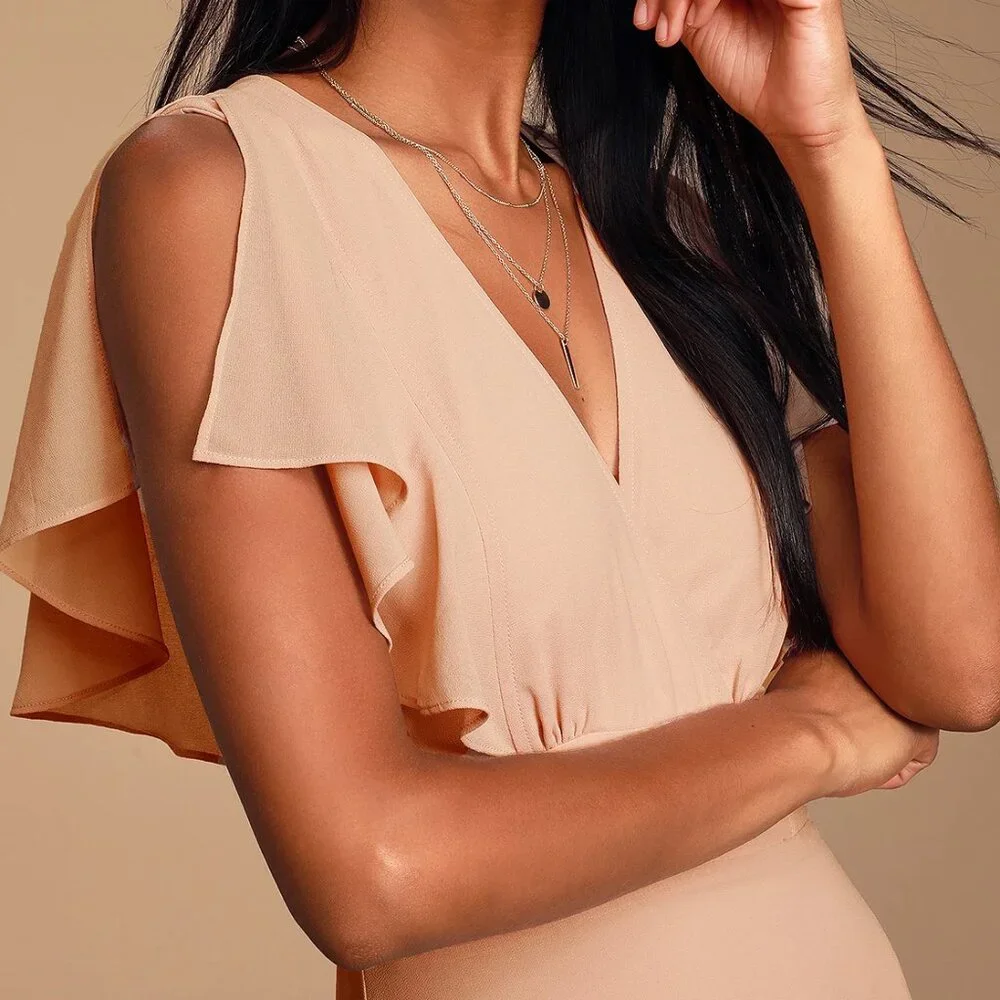 Lulus Dearly Loved Blush Flutter Sleeve Maxi Dress Pink - Size S NWT - Picture 4 of 6